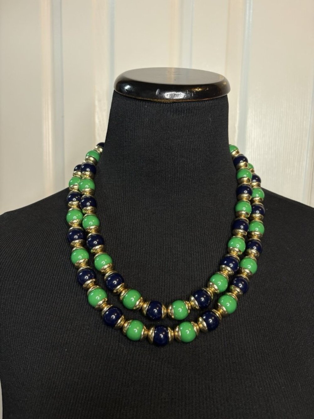 Banana Republic Mad Men Collection Beaded Two Strand Necklace Blue Navy Green
